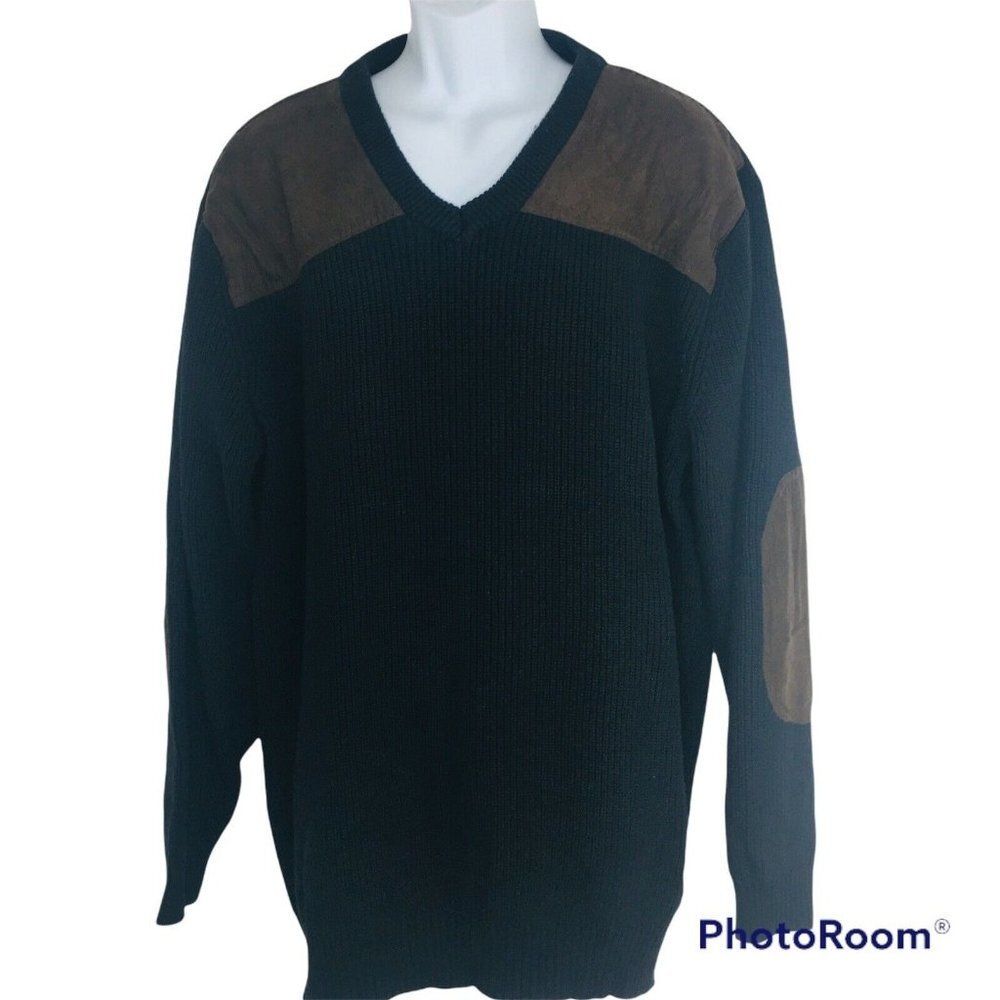 Boulder Creek Trading Company Mens Sweater Sz 2XL Black V-Neck Elbow Patch